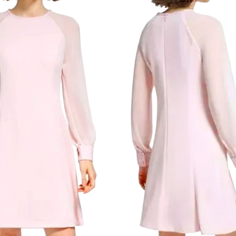 New Pink Dress Calvin Klein Soft Blush Long Sheer Sleeves Crepe Party Sz 12 - Picture 2 of 10